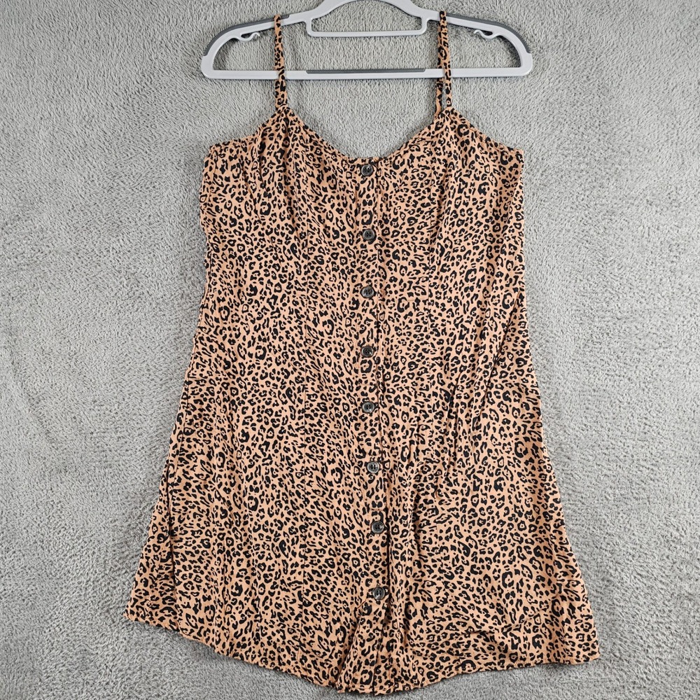 H&M Leopard Print Button Front Mini Dress Brown Black Sleeveless Size 6